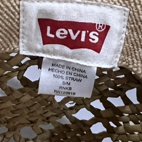 Levi’s Straw Hat Small/Medium Woven Wide Brim Sun Hat with Chin Cord NWT - Picture 5 of 6